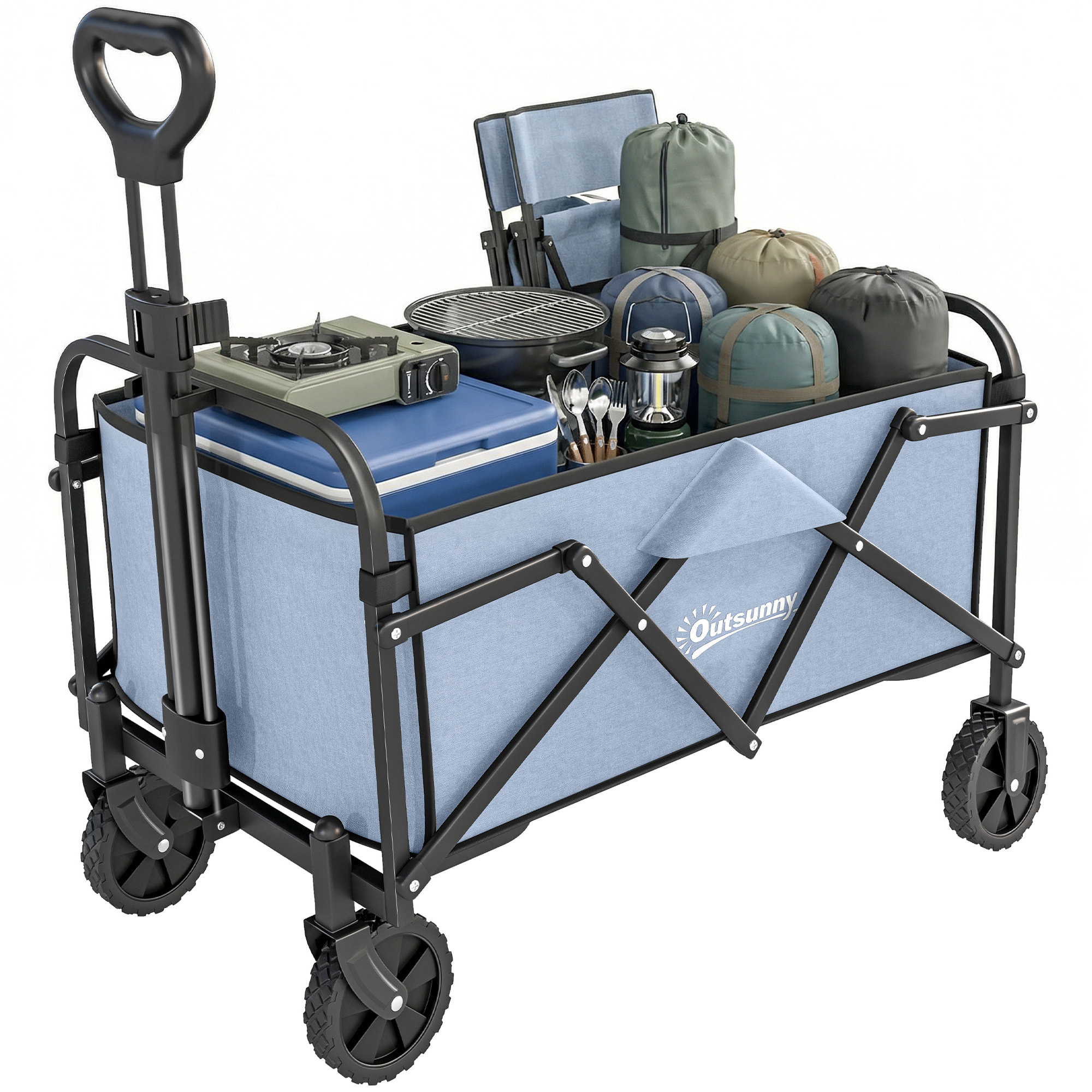 Chariot de jardin plage pliable 66L poignée télescopique métal polyester gris