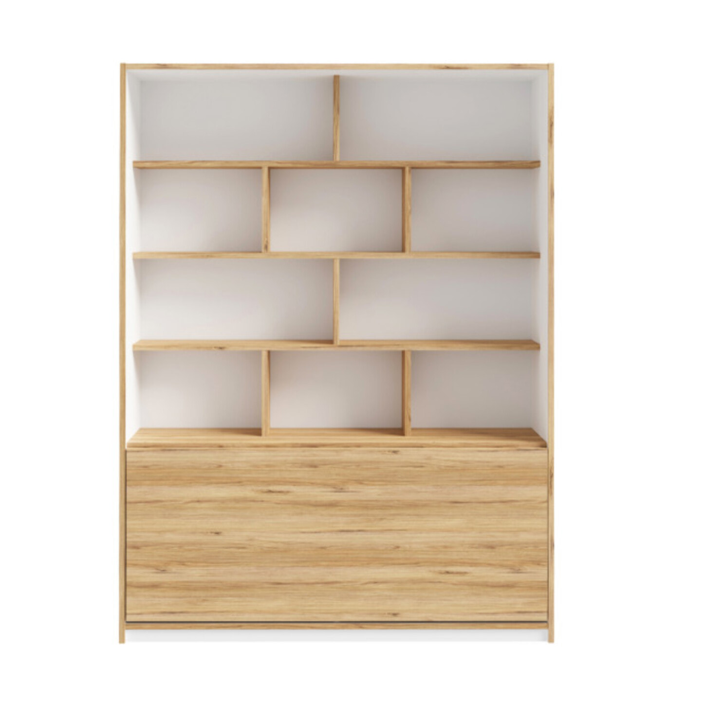 Etagère bureau rabattable 160cm 16 niches décors blanc & chêne - BROOM