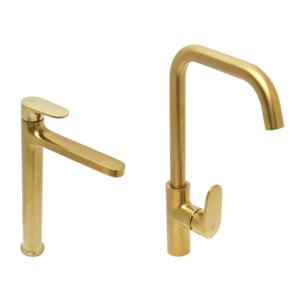 Dark set mitigeur lavabo XL + mitigeur cuisine avec bras pivotant, or brossé (SATBSDA285BZ)