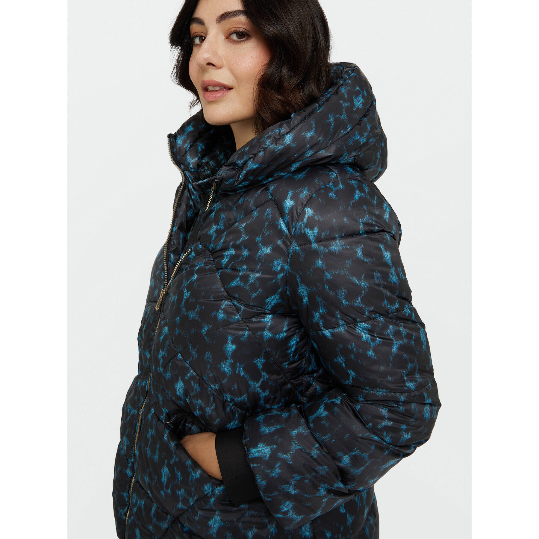 Fiorella Rubino - Piumino animalier con imbottitura in Sorona® Aura​ - Blu