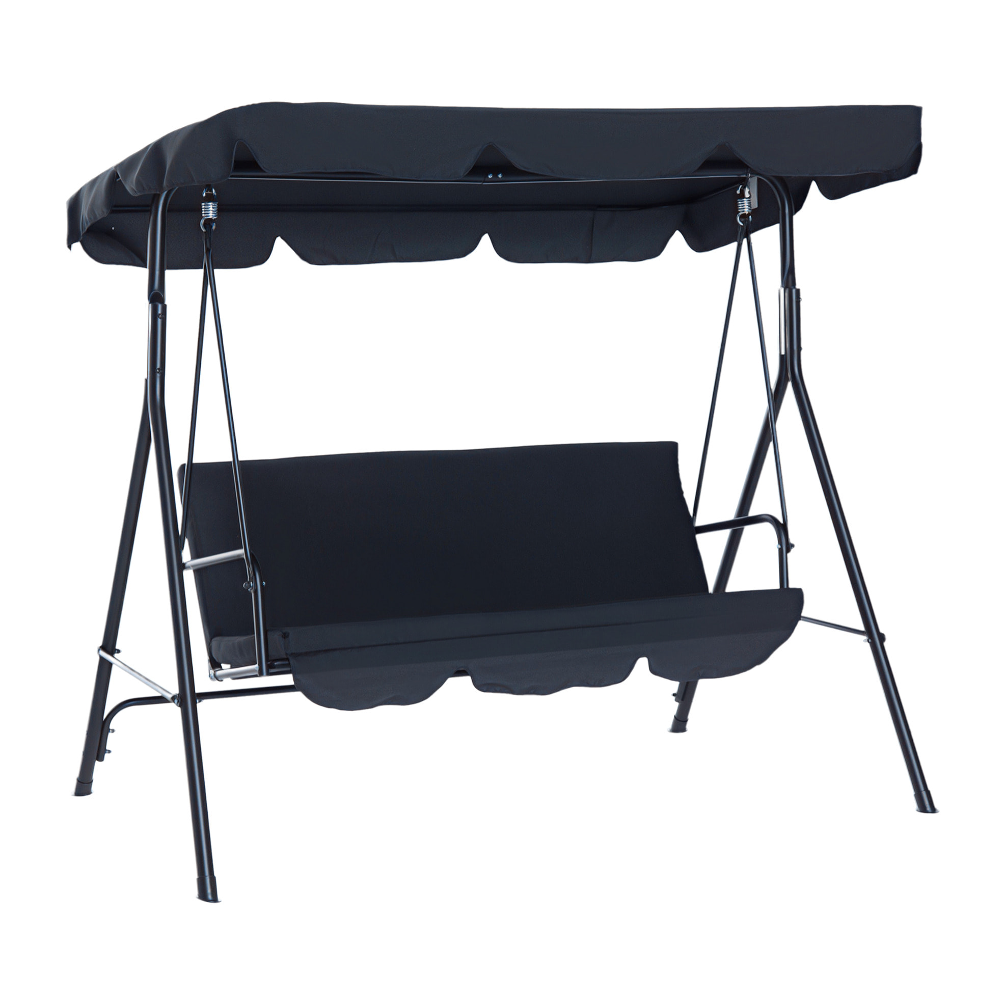 Columpio de Jardín de 3 Plazas Silla Balancín con Parasol Techo Ajustable en Ángulo Impermeable para Exterior Terraza Balcón Carga Máx. 200 kg Acero 172x110x153 cm Negro