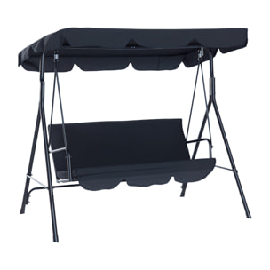 Columpio de Jardín de 3 Plazas Silla Balancín con Parasol Techo Ajustable en Ángulo Impermeable para Exterior Terraza Balcón Carga Máx. 200 kg Acero 172x110x153 cm Negro