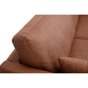 Canapé vintage 3 places cuir marron et bois foncé DAVEN