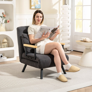 Sofá Cama de 1 Plaza Sofá Cama Plegable Tapizado en Borreguito con Respaldo Ajustable de 5 Niveles y Almohada Acolchada para Oficina Dormitorio Salón 63x73x81 cm Gris Oscuro