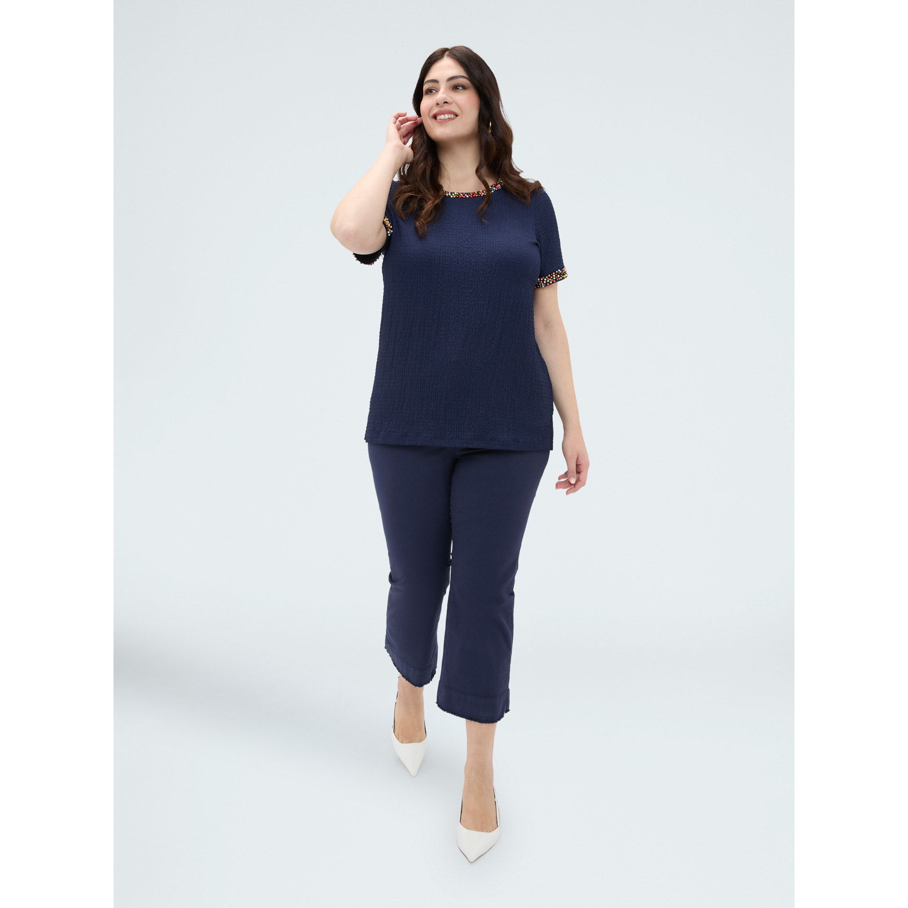 Fiorella Rubino - T-shirt in jersey con perline - Blu