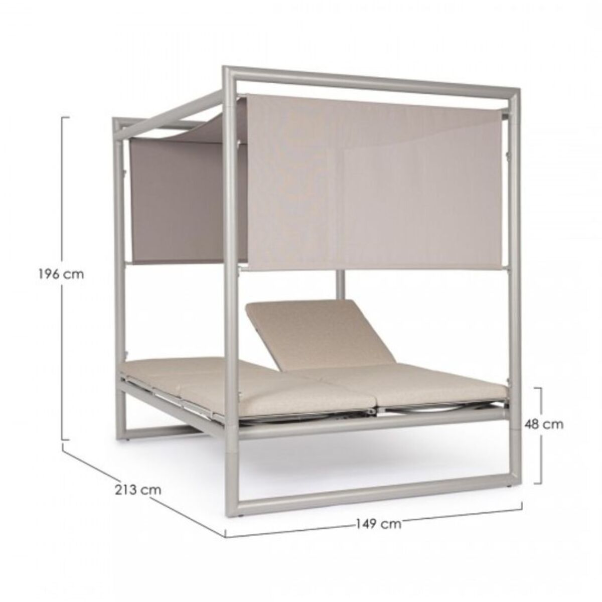 Daybed KONNOR in alluminio tortora con lettini reclinabili beige