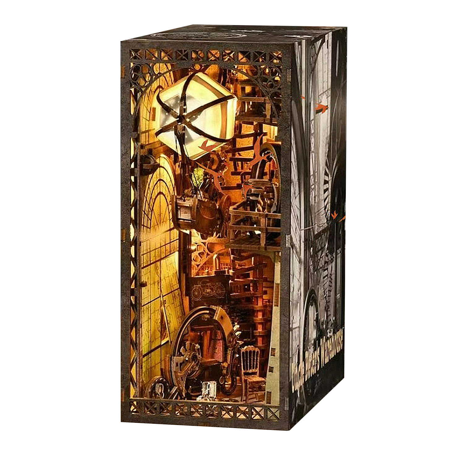 El almacén del Tio Pete. Book Nook de madera, diseño 3D realista con gran detalle, cubierta y luces led.
