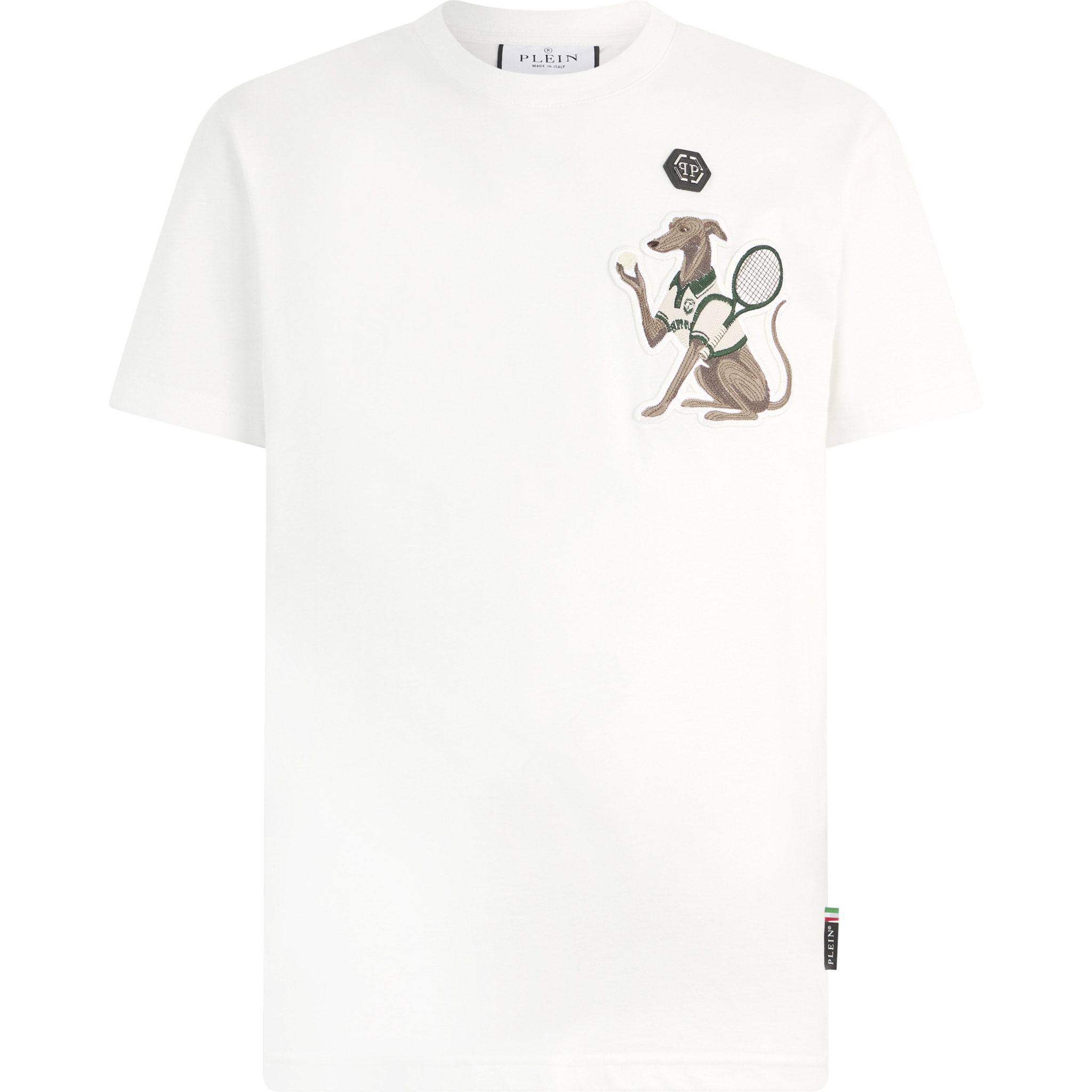 PHILIPP PLEIN Round Neck T-Shirt Tennis Pet Patch
