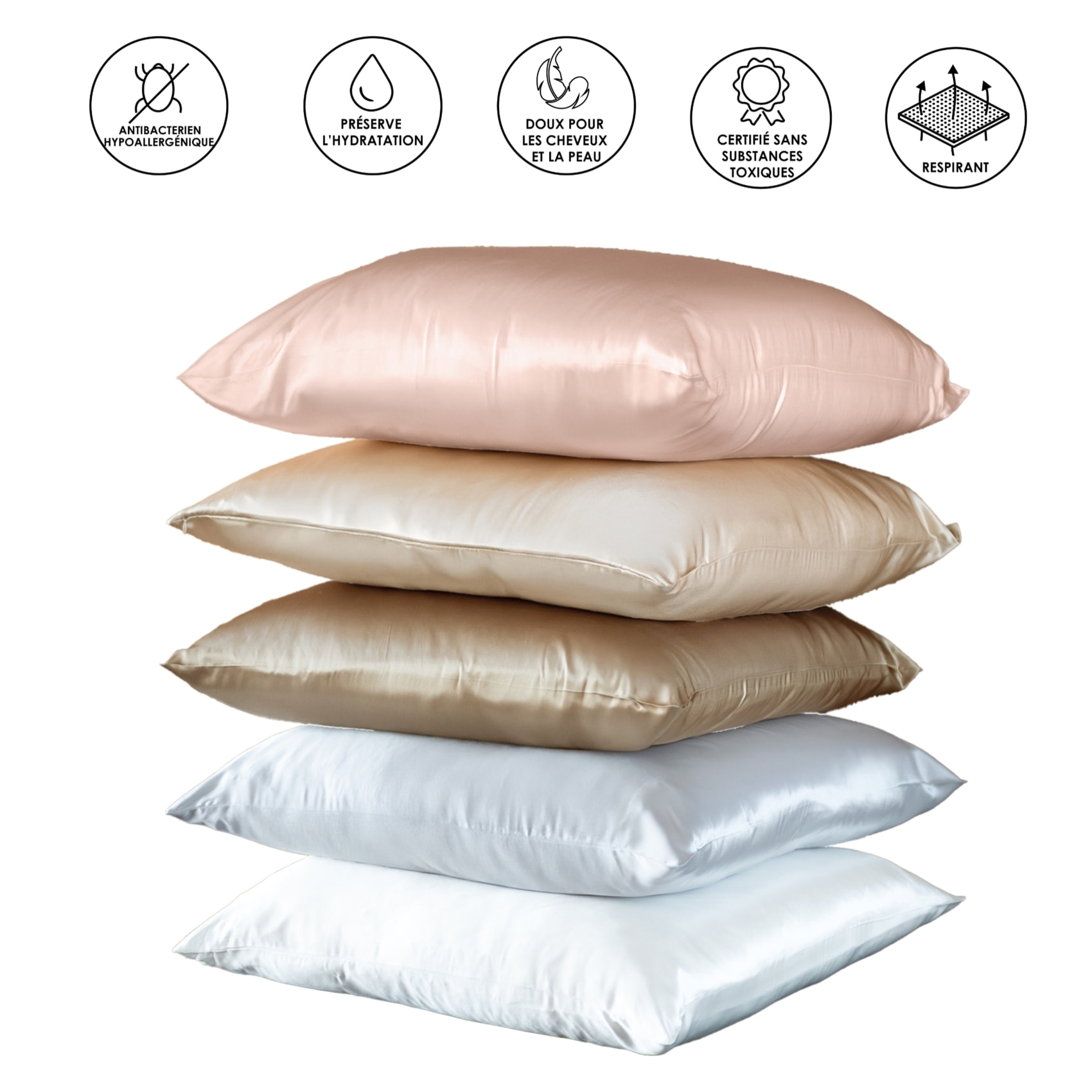 Taie d’oreiller en soie anti frisotti et anti-âge - Beige