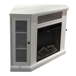 Madison - Camino elettrico angolare da terra 126x78xH83 cm, con effetto fiamma, colore bianco