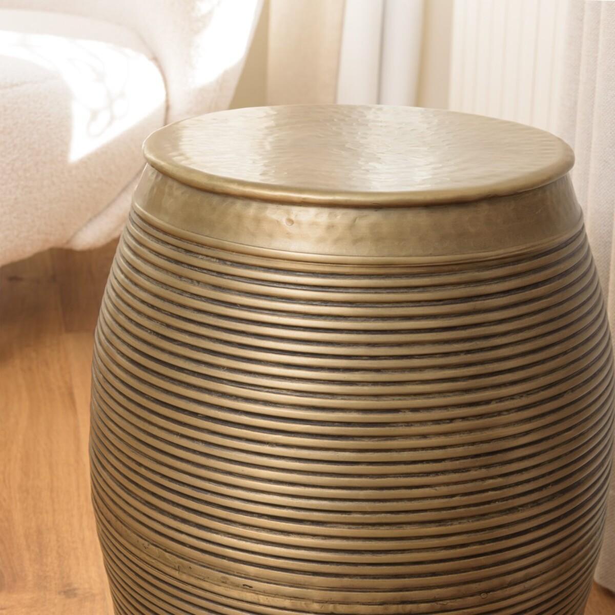 HONORE - Table d'appoint alu L40cm H45cm couleur laiton foncé strié