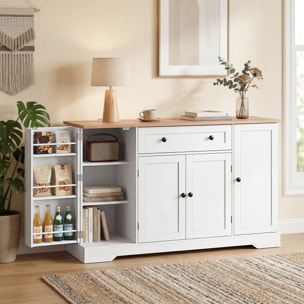 Aparador, Armario de Cocina Moderno con Cajón, Estantes en las Puertas, Estantes Ajustables, Barra de Café, Aparador para Cocina, Comedor, 138x40x83,5 cm, Blanco