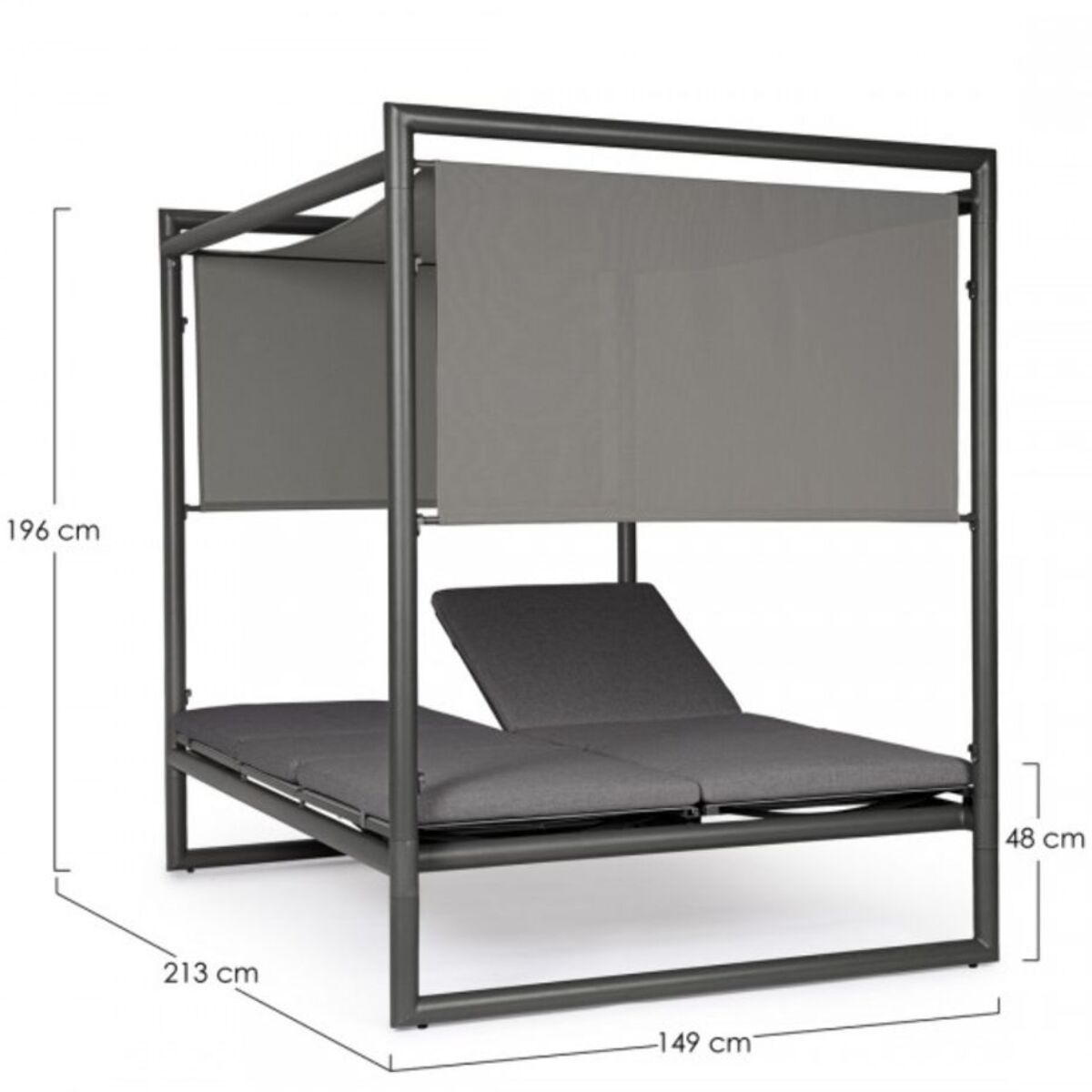 Daybed KONNOR in alluminio antracite con lettini reclinabili grigio scuro