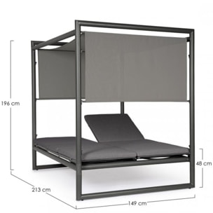 Daybed KONNOR in alluminio antracite con lettini reclinabili grigio scuro