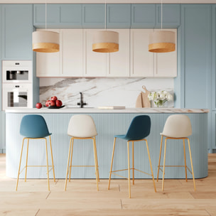 Pack 4 chaises pour îlot central blanches et bleues 65 cm - Henrik