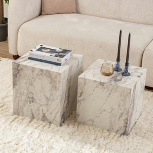 Table basse cube effet marbre blanc - style design (2 pièces) MARFA