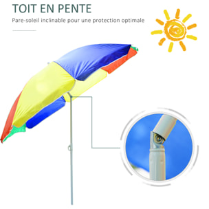 Parasol inclinable rond Ø 160 cm mât démontable métal polyester haute densité multicolore