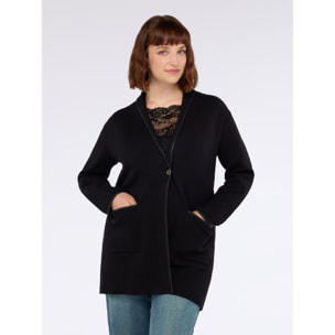 Fiorella Rubino - Abrigo corto de mezcla de viscosa con bordes en contraste - Negro