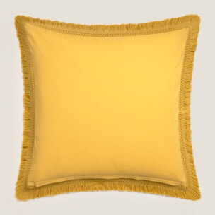 Funda de cojín algodón flecos Cherflec color amarillo 100% Algodón
