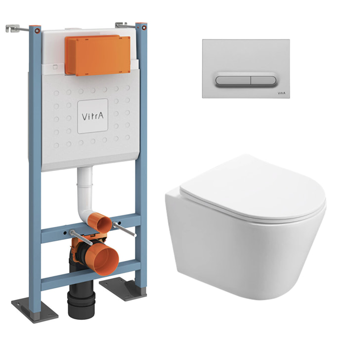 Pack WC Bâti-support autoportant V-Fix Core + WC SAT sans bride et fixations invisibles + Plaque chrome mat (VFTFINFI5)