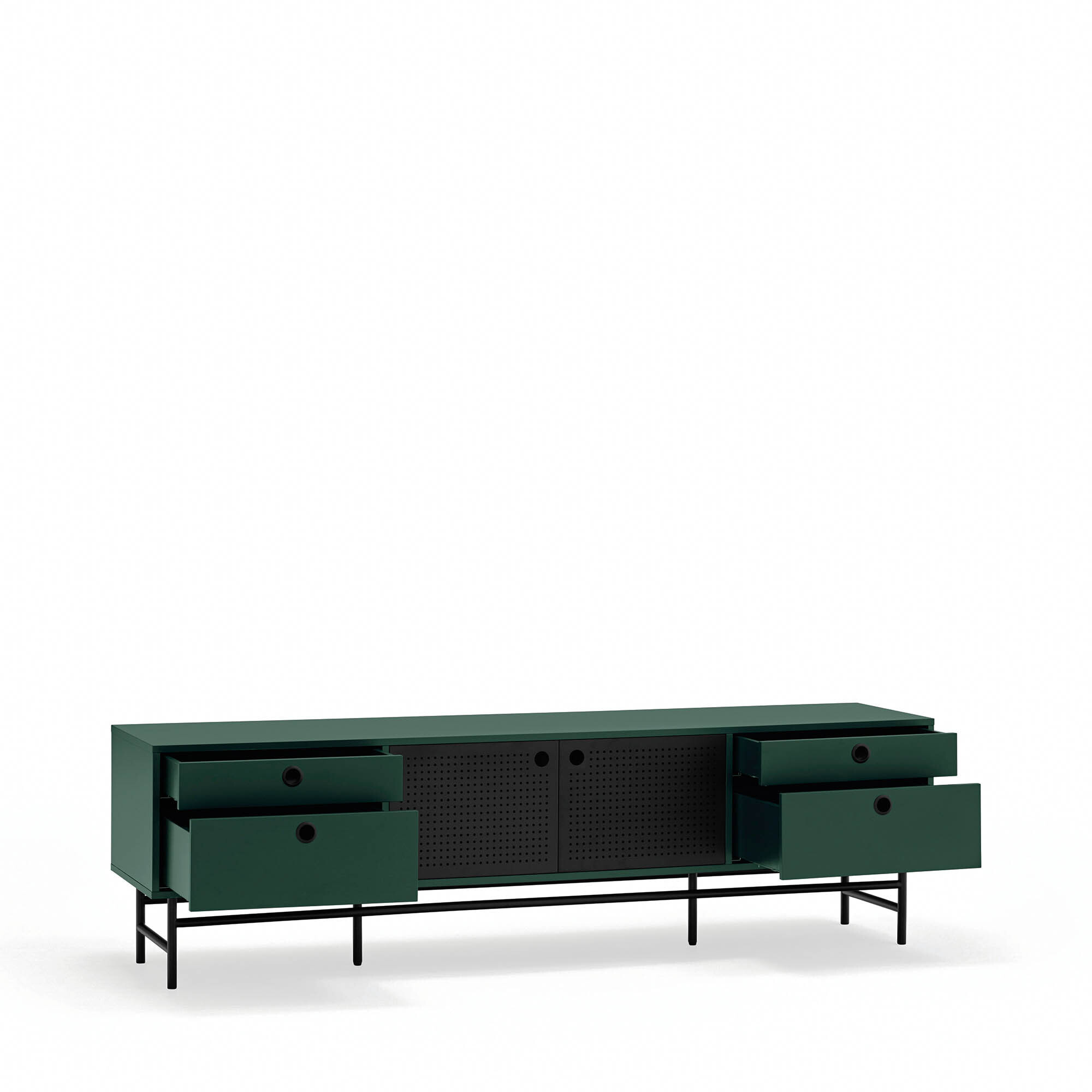 Mueble de televisión Punto 2 puertas y 4 cajones verde oscuro y negro