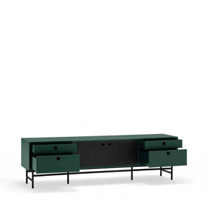 Mueble de televisión Punto 2 puertas y 4 cajones verde oscuro y negro