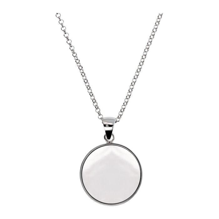 Collana White con Pendente Disco Medio in Pietra Naturale Madreperla Bianca