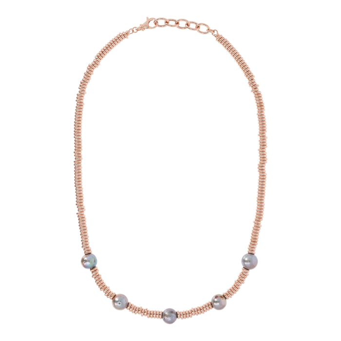 Collana con Rondelle e Perle Grigie d'Acqua Dolce Ø 11 mm