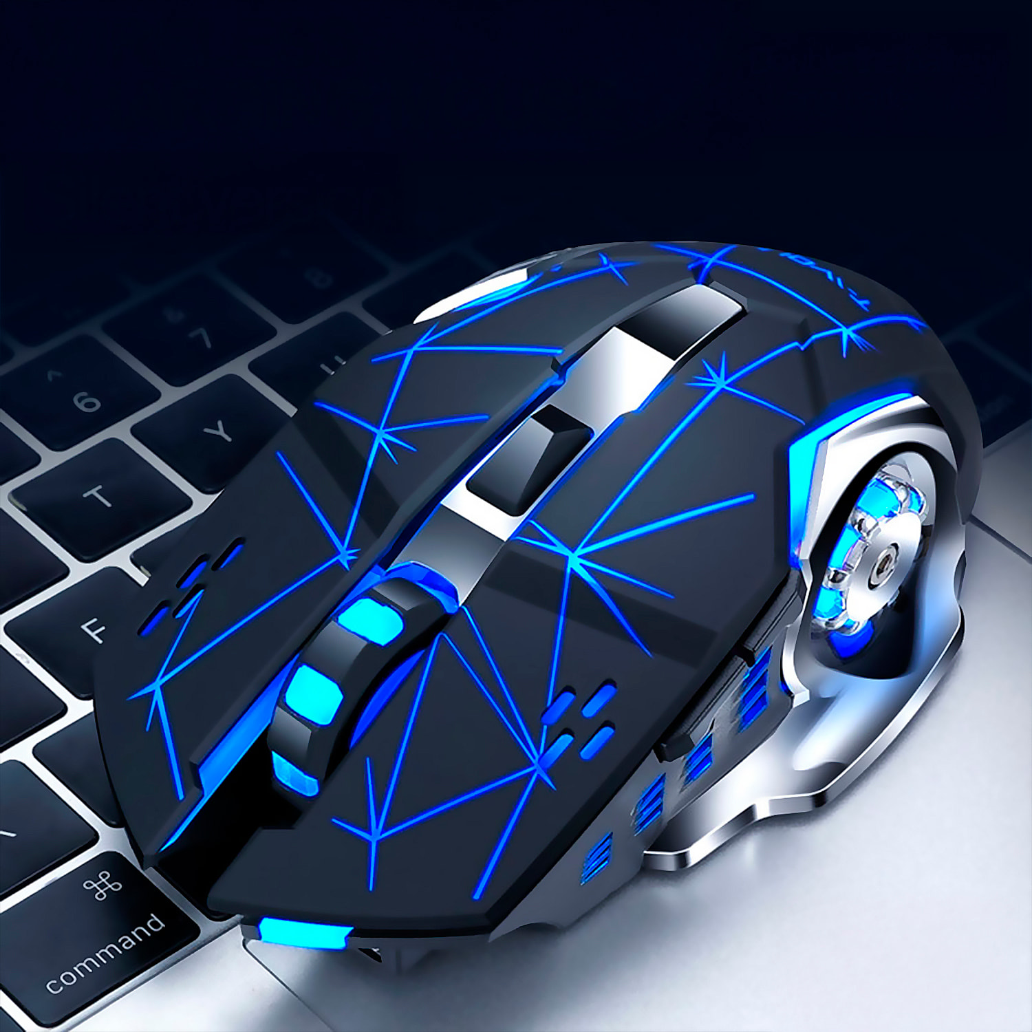 Ratón gaming inalámbrico Plug and Play. Con 3 niveles de DPI, iluminación RGB y 6 botones.