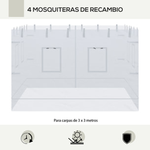 4 Paredes Laterales para Carpa 300x195 cm Mosquitera para Cenador con 6 Ventanas Enrollable Puerta con Cremallera y Bolsa de Transporte Blanco