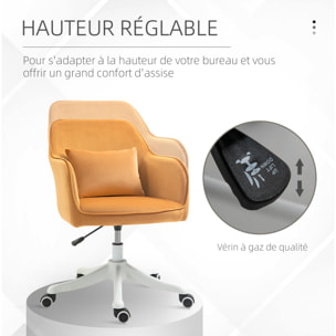 Chaise de bureau velours fauteuil bureau massant coussin lombaire intégré hauteur réglable pivotante 360° jaune