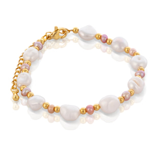 Felicitas Set de pulsera y collar estilo barroco a juego, de perlas naturales blancas y moradas.