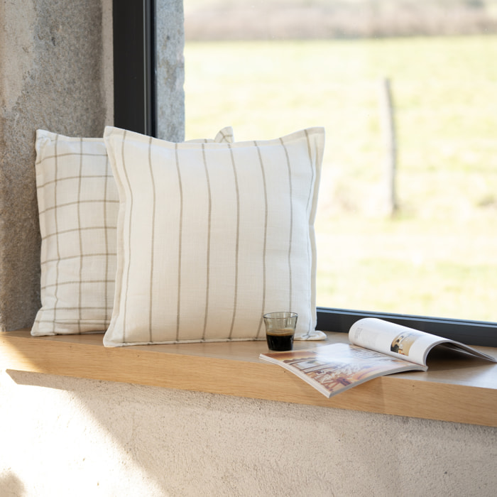 Housse de coussin 100% coton rayures et carreaux LOURMARIN - Beige