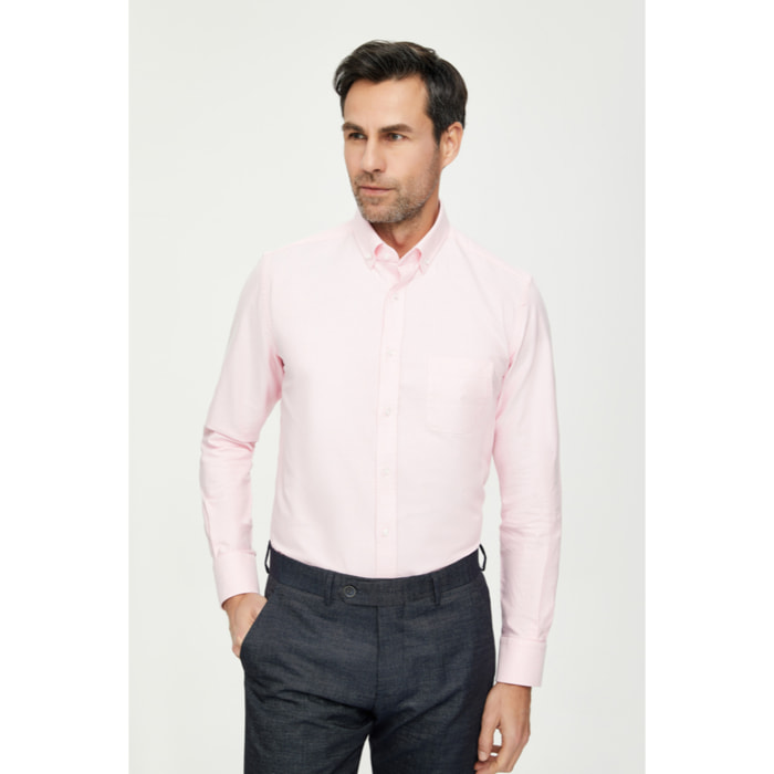 Camicia Uomo 1 Bottone Button Down Slim Oxford Lavato Unito Rosa