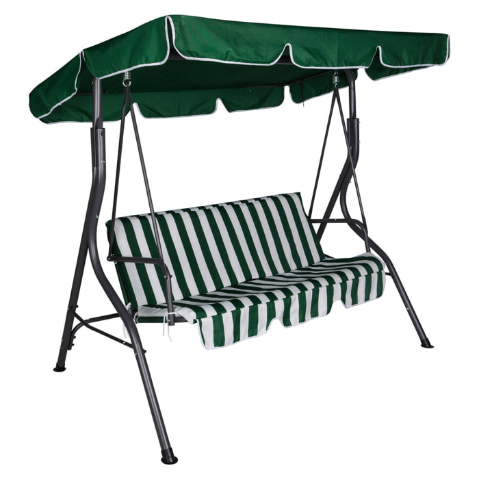 Altalena da giardino a 3 posti con baldacchino e cuscino, 110 x 180 x 165, Verde