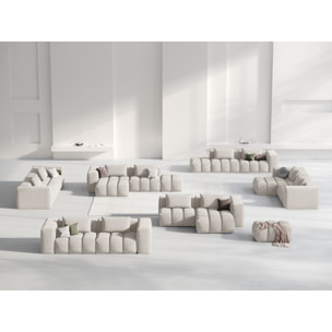 Canapé d'angle droit modulable "Lorella" 3 places en tissu structurel beige