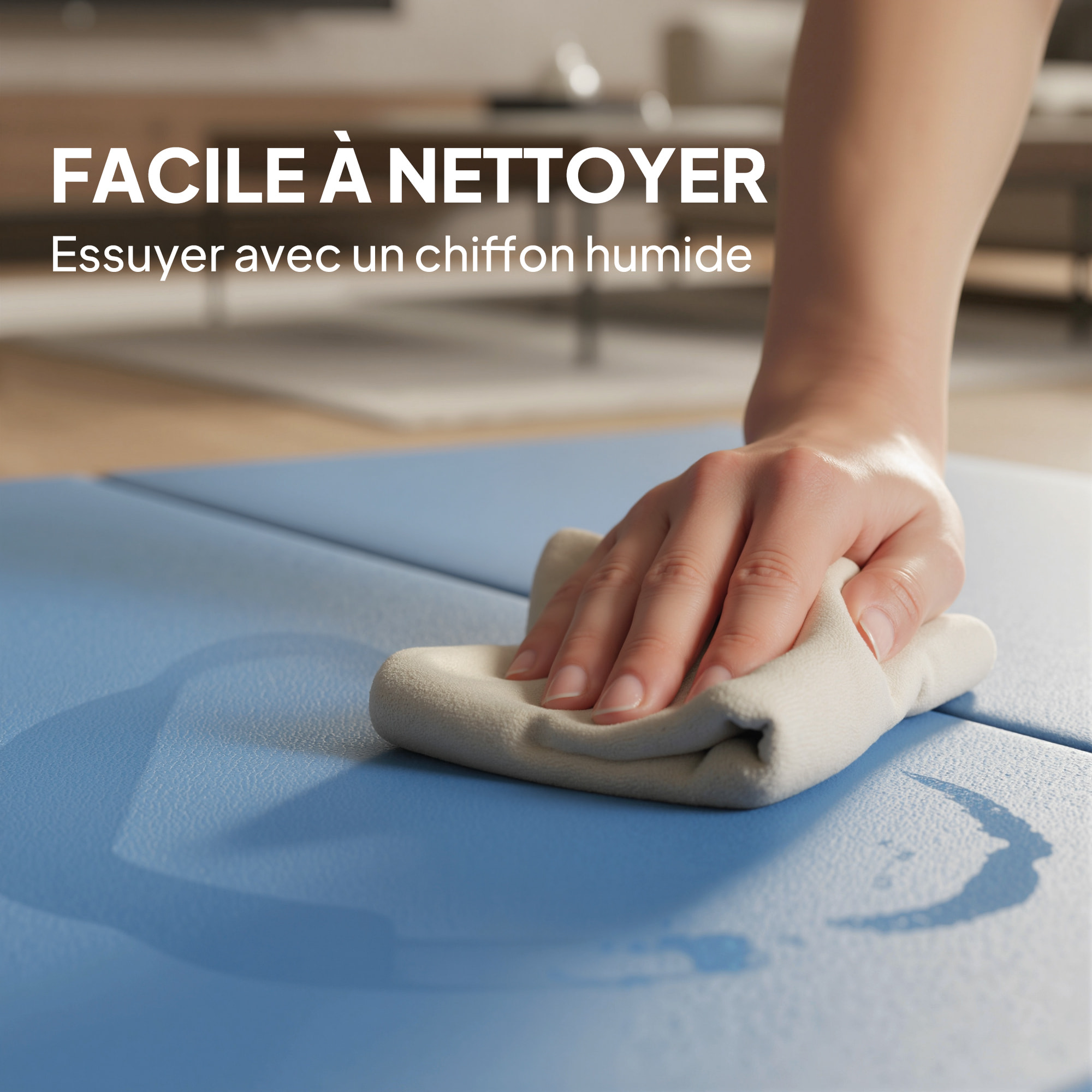 Tapis de gym yoga fitness pliable - poignée - revêtement synthétique - bleu