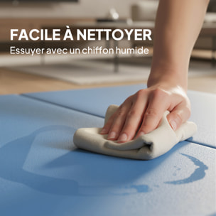 Tapis de gym yoga fitness pliable - poignée - revêtement synthétique - bleu
