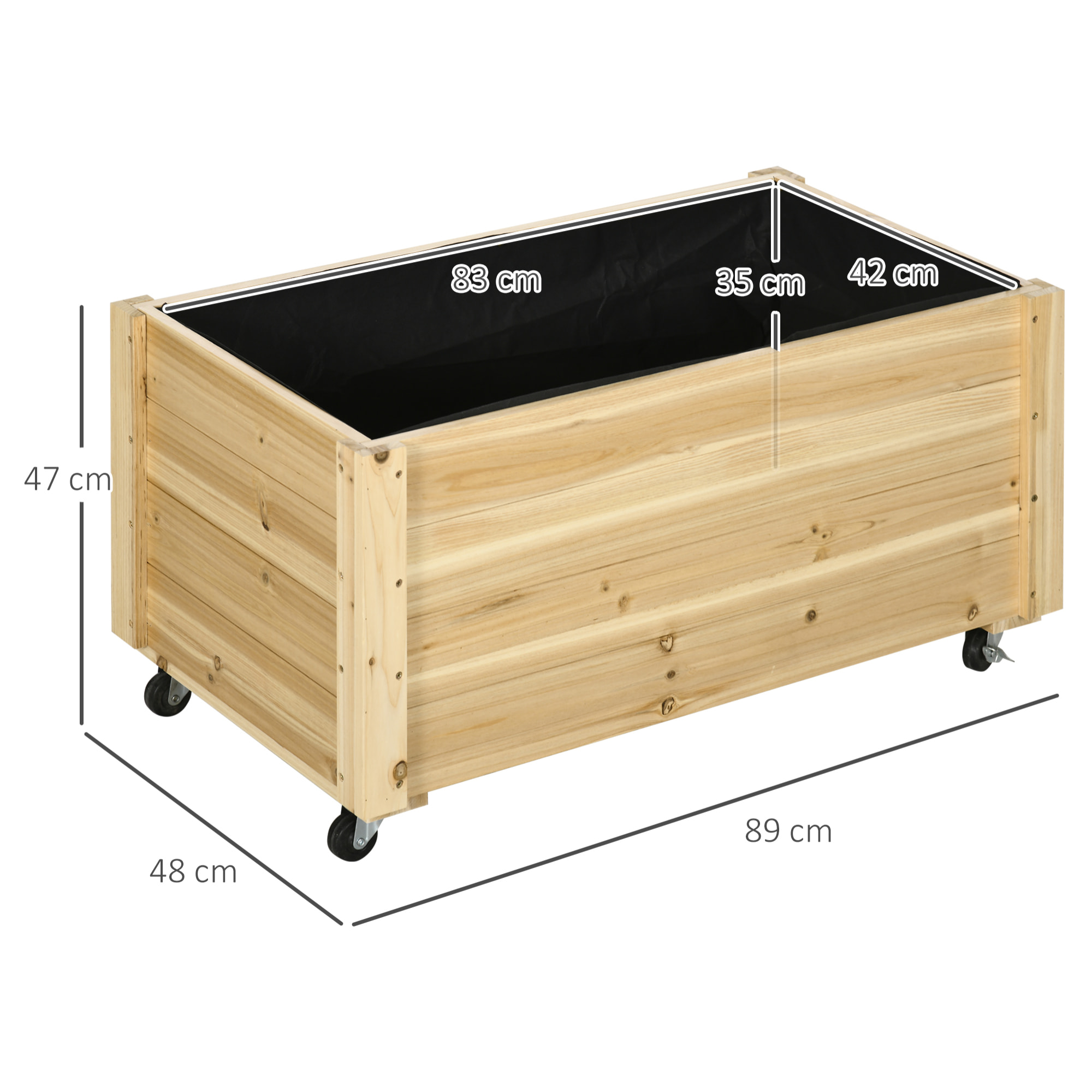 Jardinera de Madera con Ruedas Macetero de Jardín Jardinera de Cultivo con Orificios de Drenaje y Tela no Tejida para Cultivo Flores Plantas en Exterior Terraza 89x48x47 cm Natural
