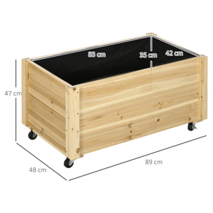 Jardinera de Madera con Ruedas Macetero de Jardín Jardinera de Cultivo con Orificios de Drenaje y Tela no Tejida para Cultivo Flores Plantas en Exterior Terraza 89x48x47 cm Natural
