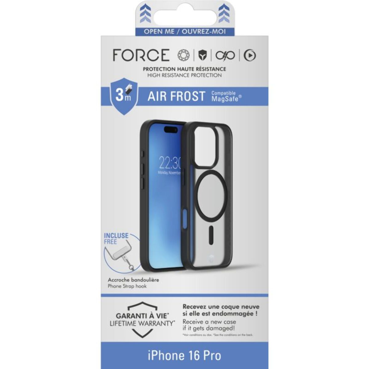 Coque FORCE CASE iPhone 16 Pro Air Frost MagSafe Noire