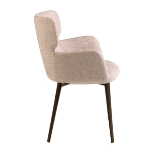 Silla con reposabrazos con asiento y respaldo tapizados en tela marrón jaspeada patas de acero inoxidable en marrón metal 58x59x80cm