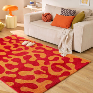 GROOVY - Tapis rétro coloré à motif abstrait - Confortable et moelleux - Rouge