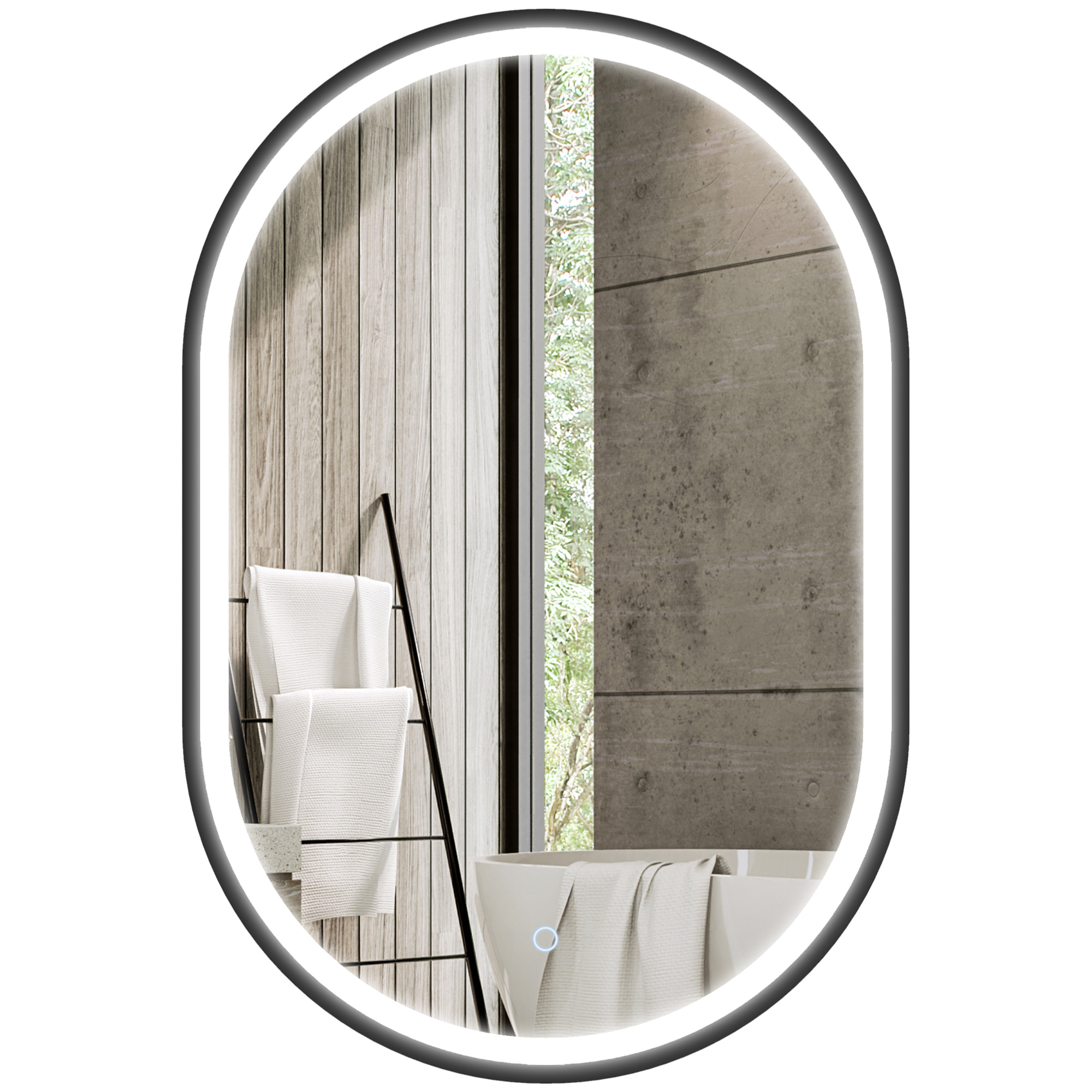 Miroir salle de bain LED design ovale 50 x 70 cm anti-buée dimmable tactile réglable verre trempé alu noir