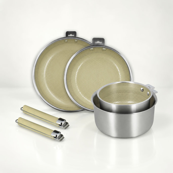 Set de 4 pièces en acier inoxydable et 2 poignées amovibles vert AGLAE