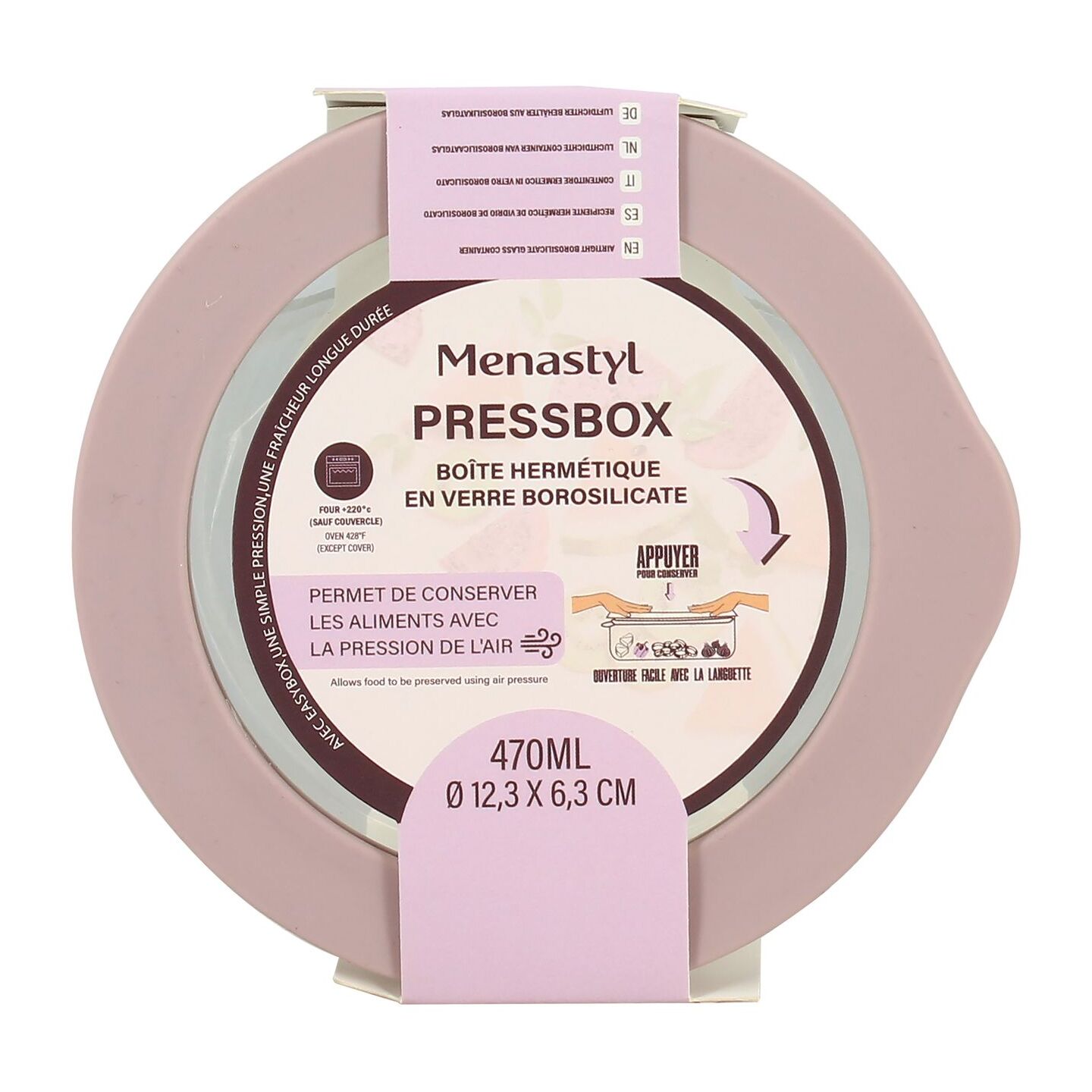 Boîte hermétique ronde rose 470ml PRESSBOX