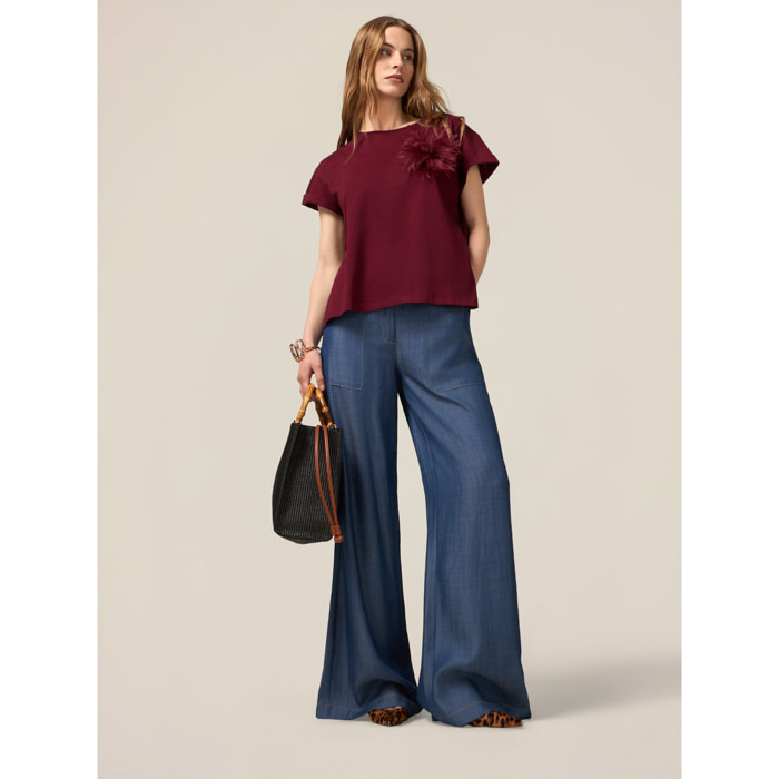 Oltre - Jeans a palazzo in raso di tencel - Blu