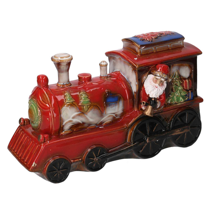 Babbo natale ceramica su trenino rosso cm35x14h22