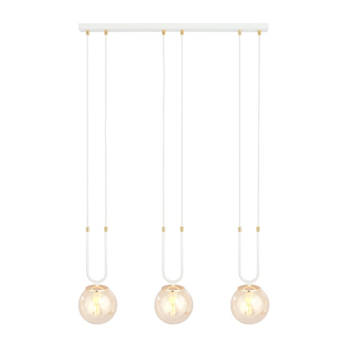 Lampada a sospensione GLAM in acciaio bianco e vetro ambra
