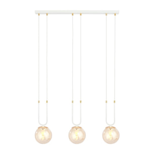 Lampada a sospensione GLAM in acciaio bianco e vetro ambra